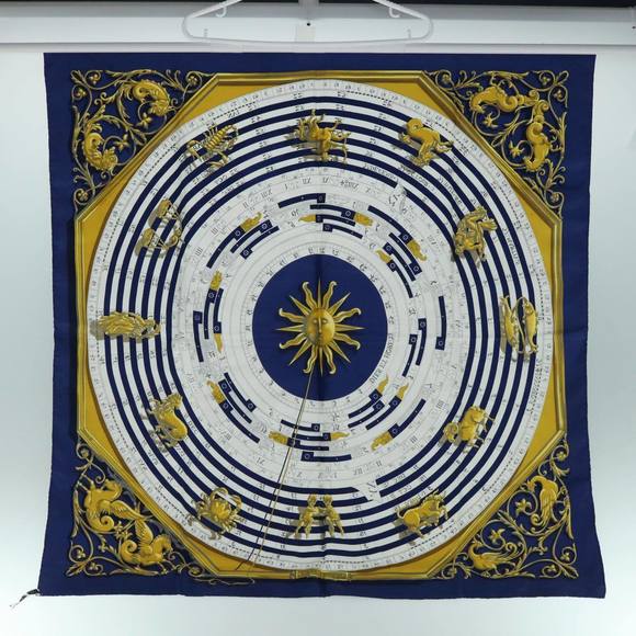 HERMES Carre 90 dies et hore Scarf Silk Blue Auth tb932 - Picture 12 of 13